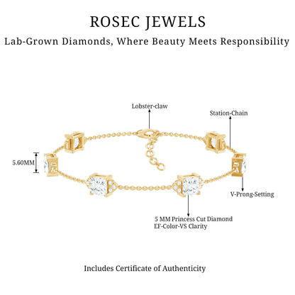 Princess Cut Lab Grown Diamond Station Chain Bracelet