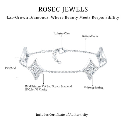 Certified Princess Cut Lab Grown Diamond Bridal Bracelet