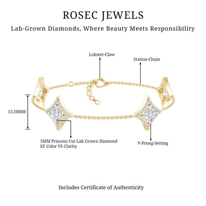 Certified Princess Cut Lab Grown Diamond Bridal Bracelet