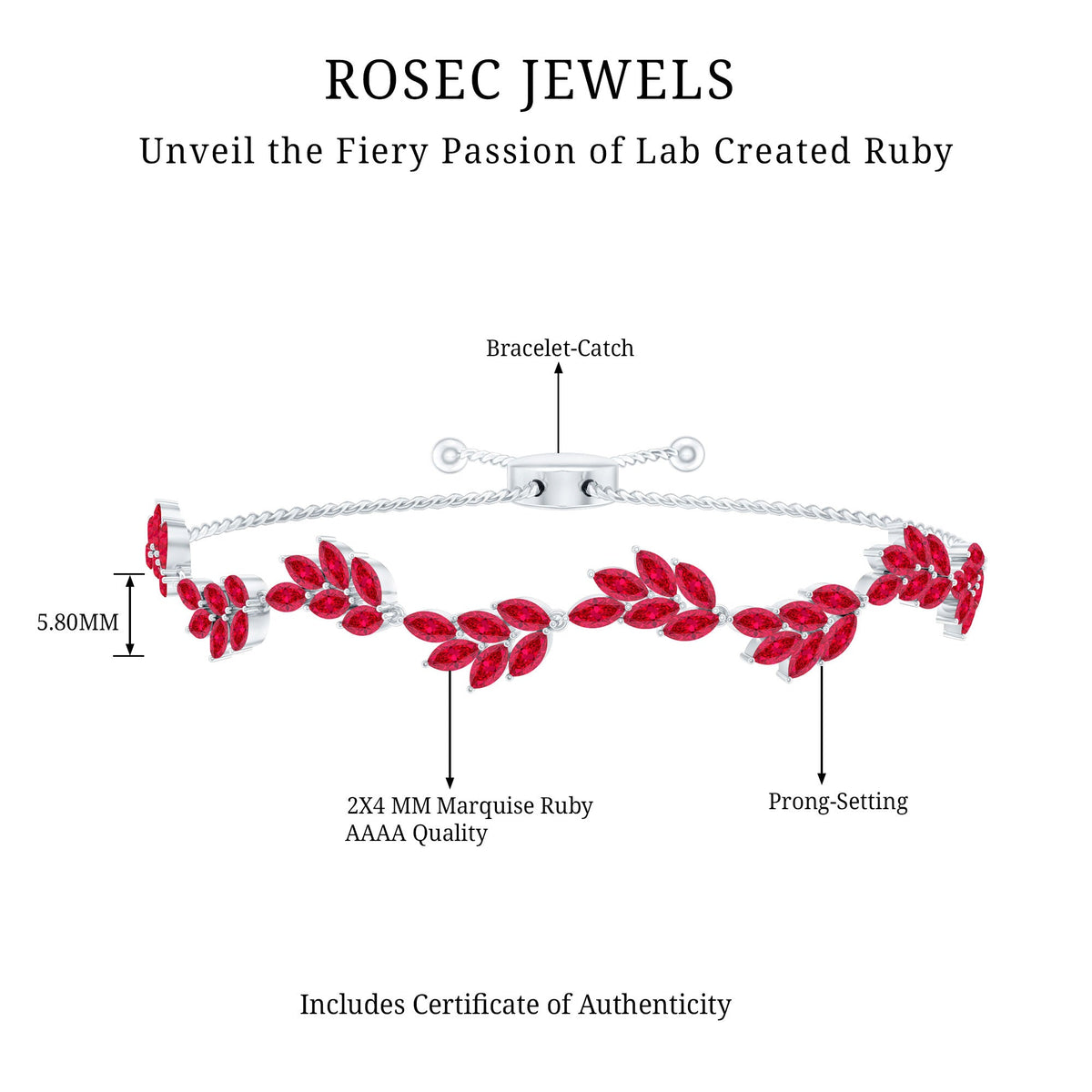 Marquise Lab Grown Ruby Leaf Bolo Bracelet