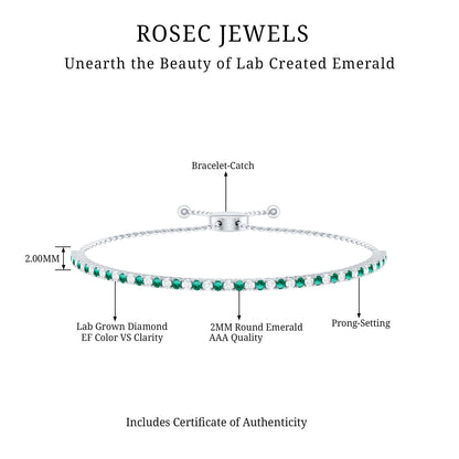 Certified Lab Grown Diamond and Emerald Bolo Bracelet For Wedding