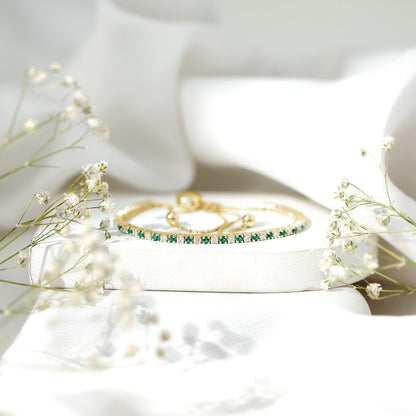 Certified Lab Grown Diamond and Emerald Bolo Bracelet For Wedding
