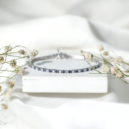 Certified Lab Grown Diamond and Sapphire Wedding Tennis Bracelet