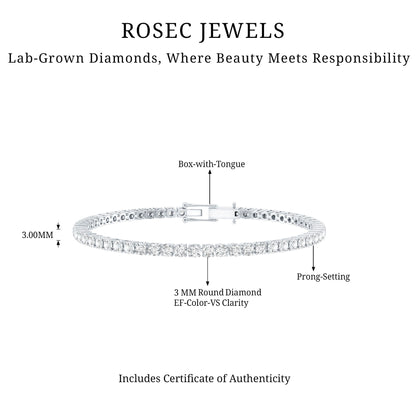 Certified Lab Grown Classic Round Diamond Tennis Bracelet