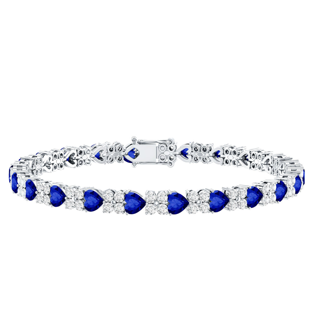 Heart Shape Lab Grown Blue Sapphire and Diamond Tennis Bracelet
