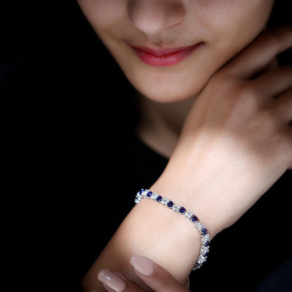 Heart Shape Lab Grown Blue Sapphire and Diamond Tennis Bracelet