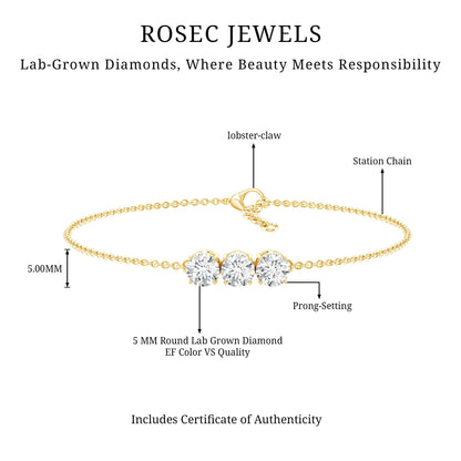 Certified 5 MM Lab Grown Diamond Bracelet for Women