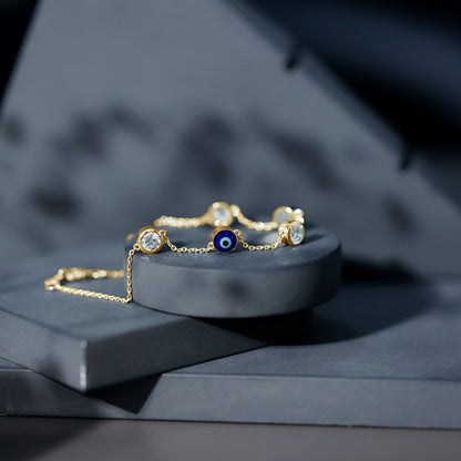 Lab Grown Bezel Set Diamond Evil Eye Bracelet