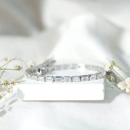 Emerald Cut Lab Grown Diamond Tennis Bracelet in Bezel Setting