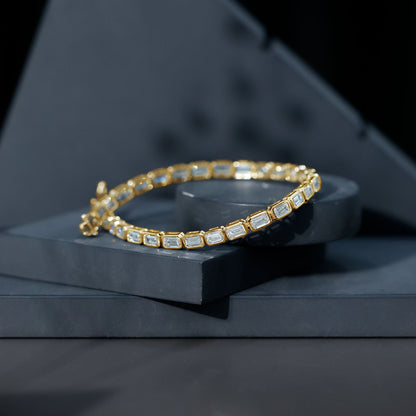 Emerald Cut Lab Grown Diamond Tennis Bracelet in Bezel Setting