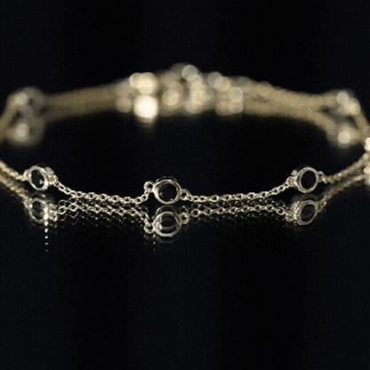 Bezel Set Black Onyx Seven Stone Station Chain Bracelet