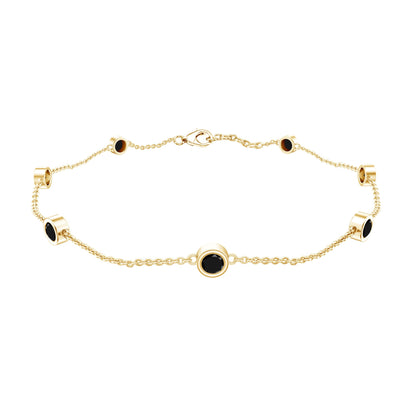 Bezel Set Black Onyx Seven Stone Station Chain Bracelet