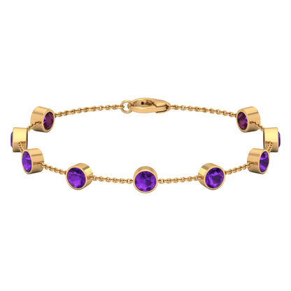Bezel Set Amethyst Station Chain Bracelet for Women
