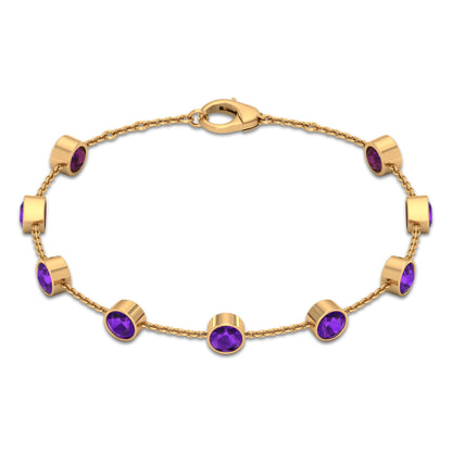 Bezel Set Amethyst Station Chain Bracelet for Women