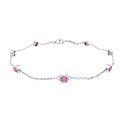 Real Pink Tourmaline Station Chain Bracelet for Women