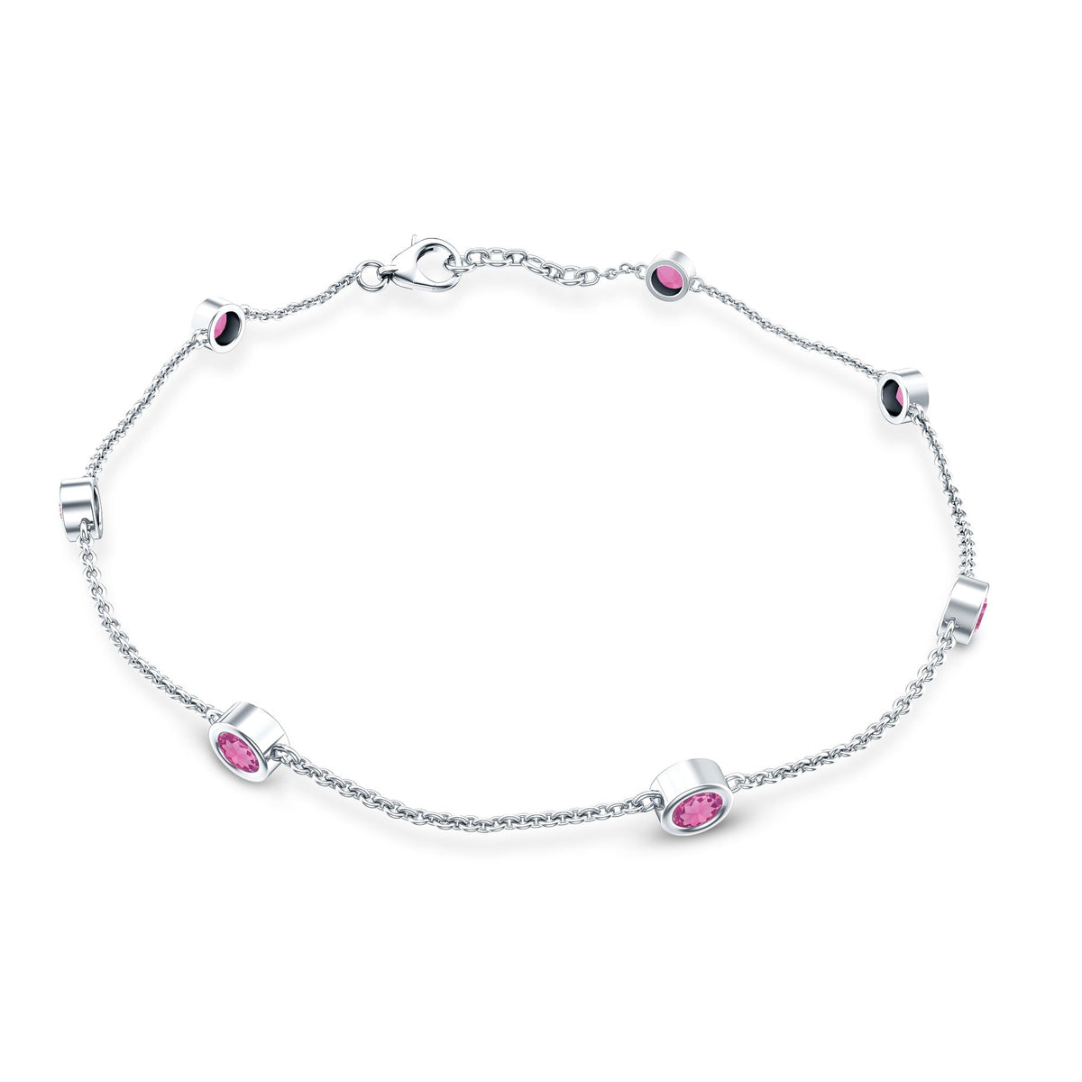 Real Pink Tourmaline Station Chain Bracelet for Women