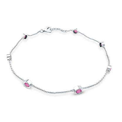 Real Pink Tourmaline Station Chain Bracelet for Women