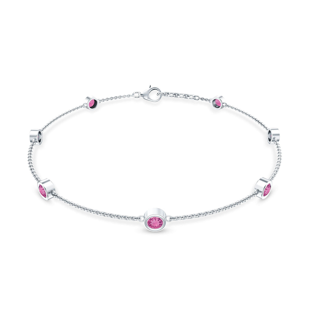 Real Pink Tourmaline Station Chain Bracelet for Women
