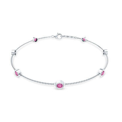 Real Pink Tourmaline Station Chain Bracelet for Women