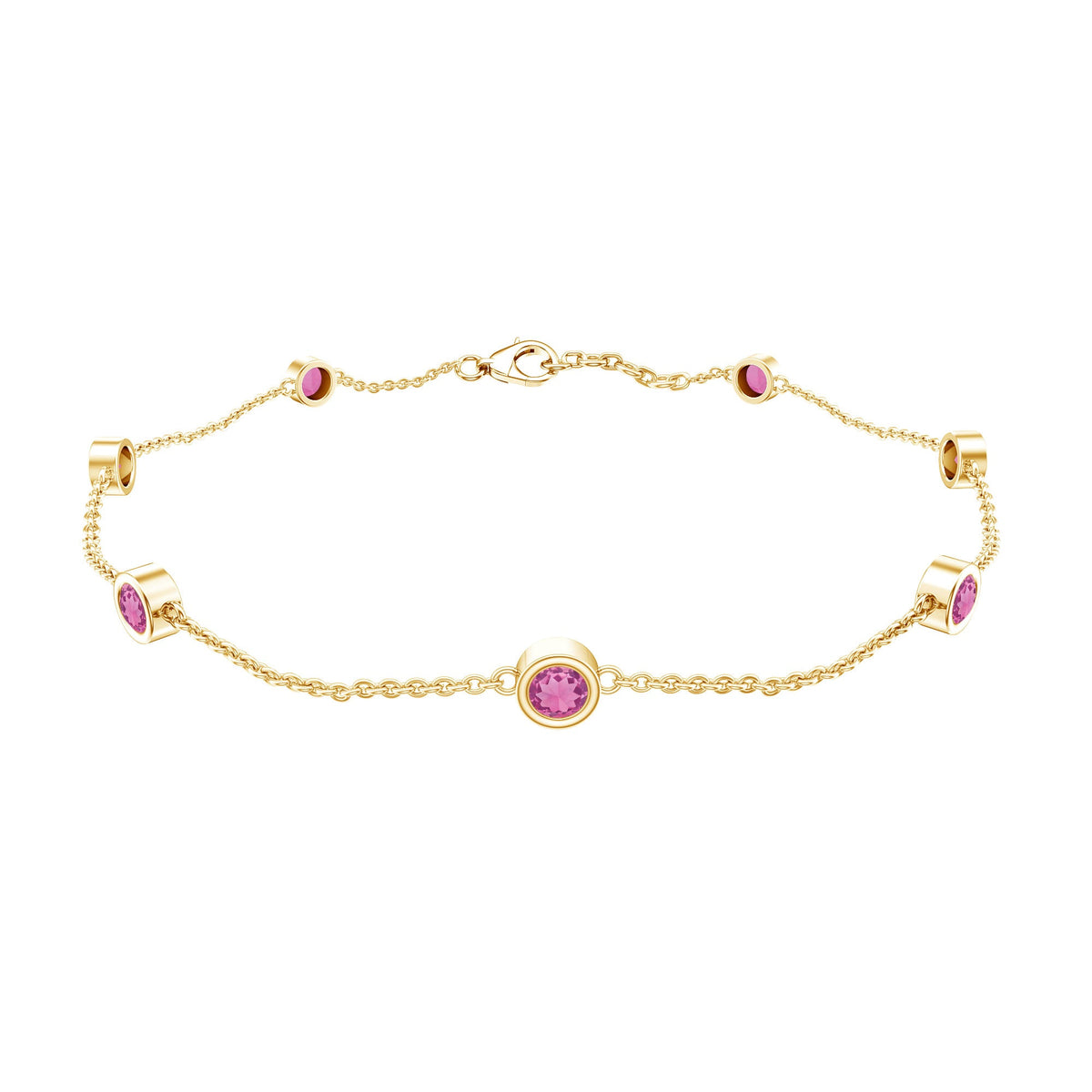Real Pink Tourmaline Station Chain Bracelet for Women