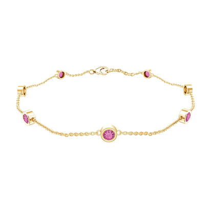 Real Pink Tourmaline Station Chain Bracelet for Women