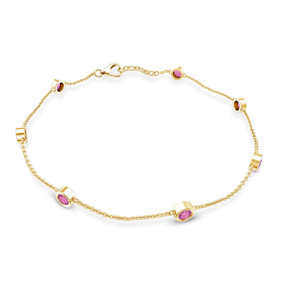 Real Pink Tourmaline Station Chain Bracelet for Women