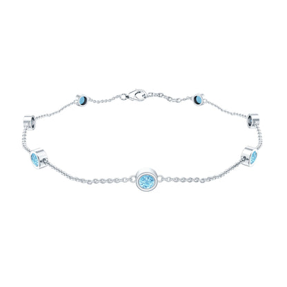 Bezel Set Aquamarine Station Bracelet for Women