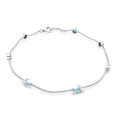 Bezel Set Aquamarine Station Bracelet for Women