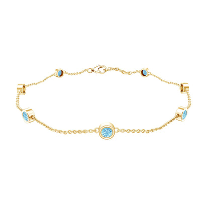 Bezel Set Aquamarine Station Bracelet for Women