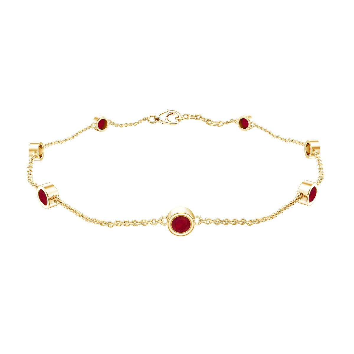 Natural Ruby 7 Stone Station Chain Bracelet for Women