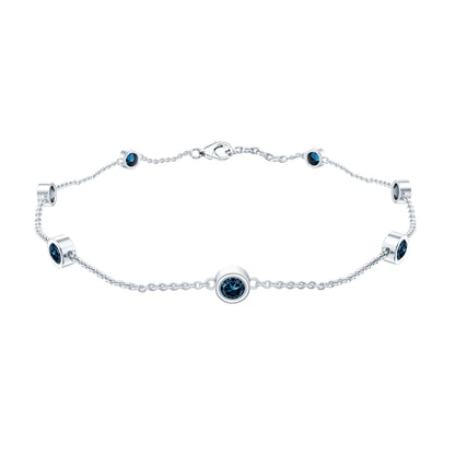 Bezel Set London Blue Topaz Station Chain Bracelet