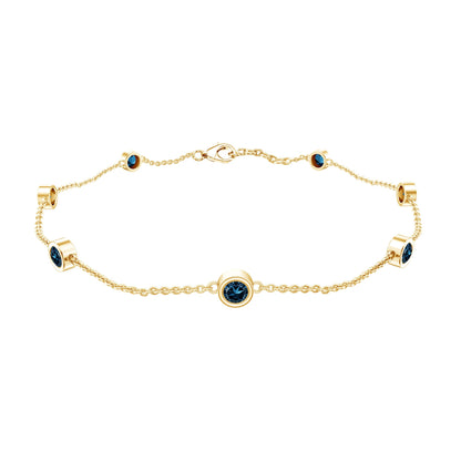 Bezel Set London Blue Topaz Station Chain Bracelet