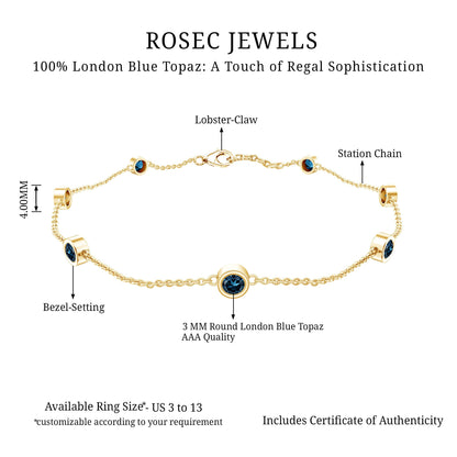 Bezel Set London Blue Topaz Station Chain Bracelet
