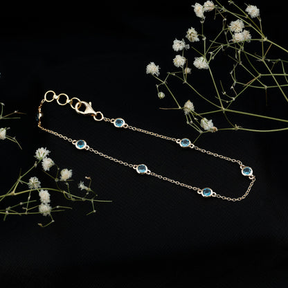 Bezel Set London Blue Topaz Station Chain Bracelet