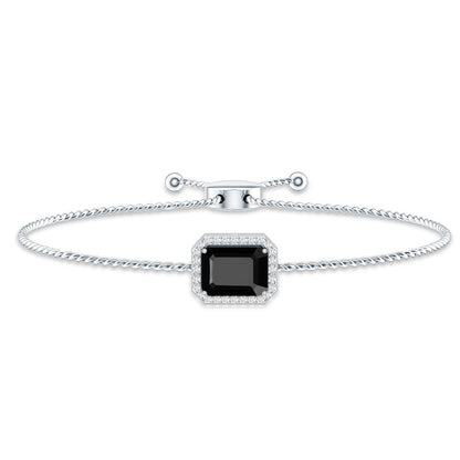 Natural 1.8 Carat Emerald Cut Black Onyx Bolo Bracelet with Diamond Halo