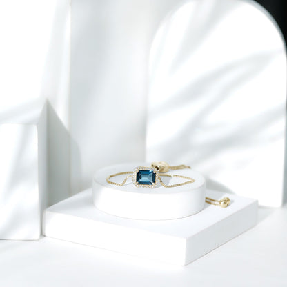 Emerald Cut London Blue Topaz and Diamond Bolo Chain Bracelet