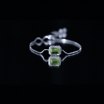 1.8 Carat Emerald Cut Peridot and Diamond Bolo Chain Bracelet