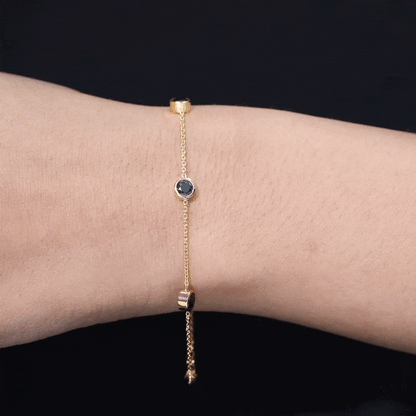 Black Onyx Station Chain Bracelet for Women