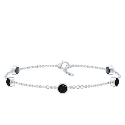 Black Onyx Station Chain Bracelet for Women