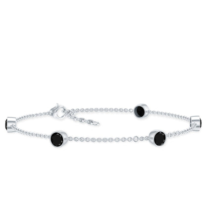 Black Onyx Station Chain Bracelet for Women
