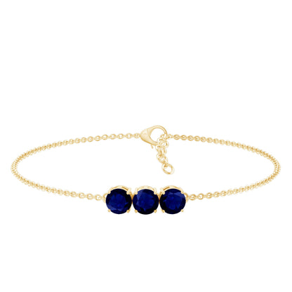 Natural Blue Sapphire Three Stone Chain Bracelet