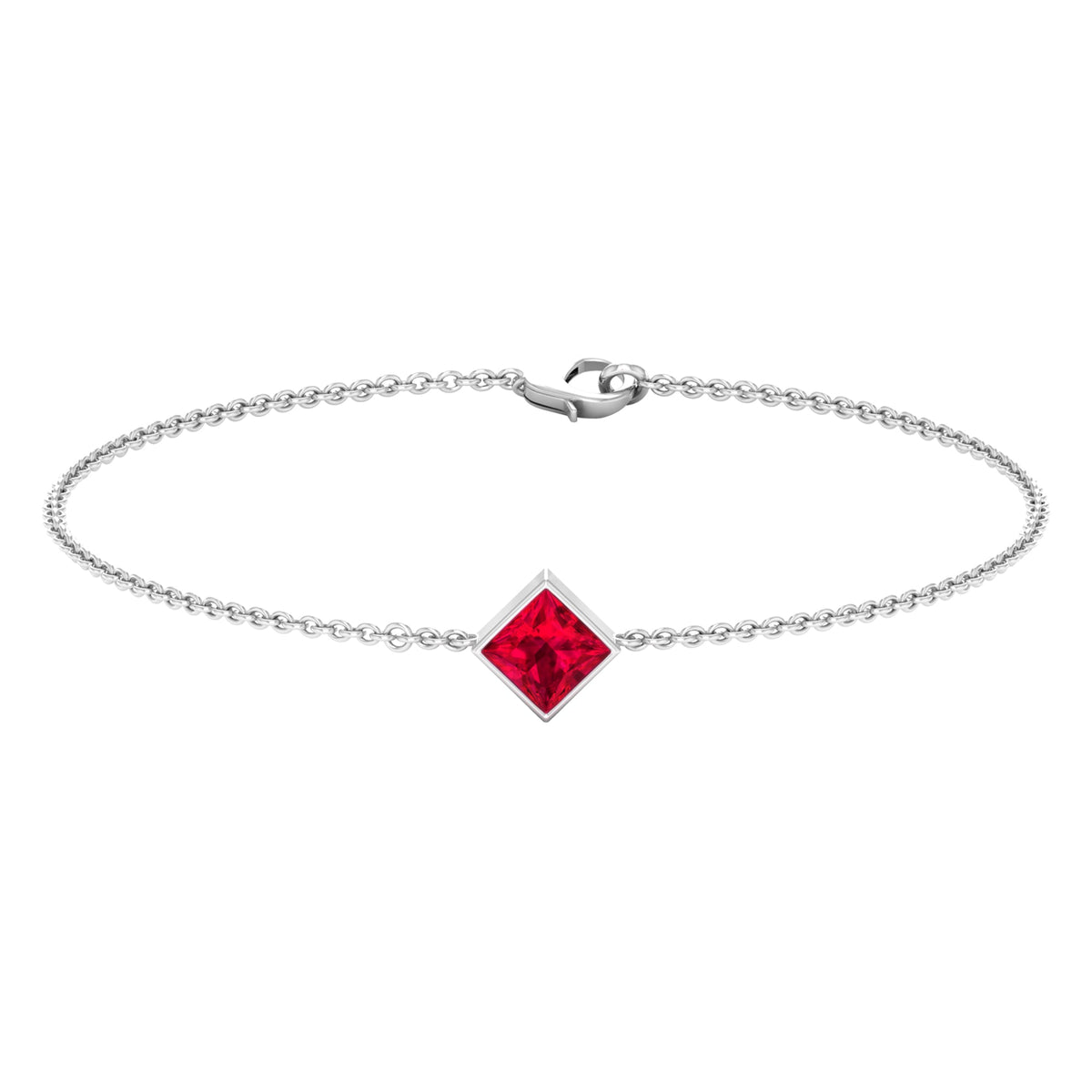 0.8 Carat Princess Cut Ruby Birthstone Bracelet
