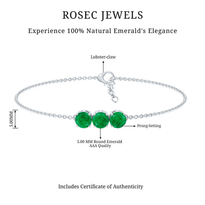 Real Certified Emerald Three Stone Bracelet for Women