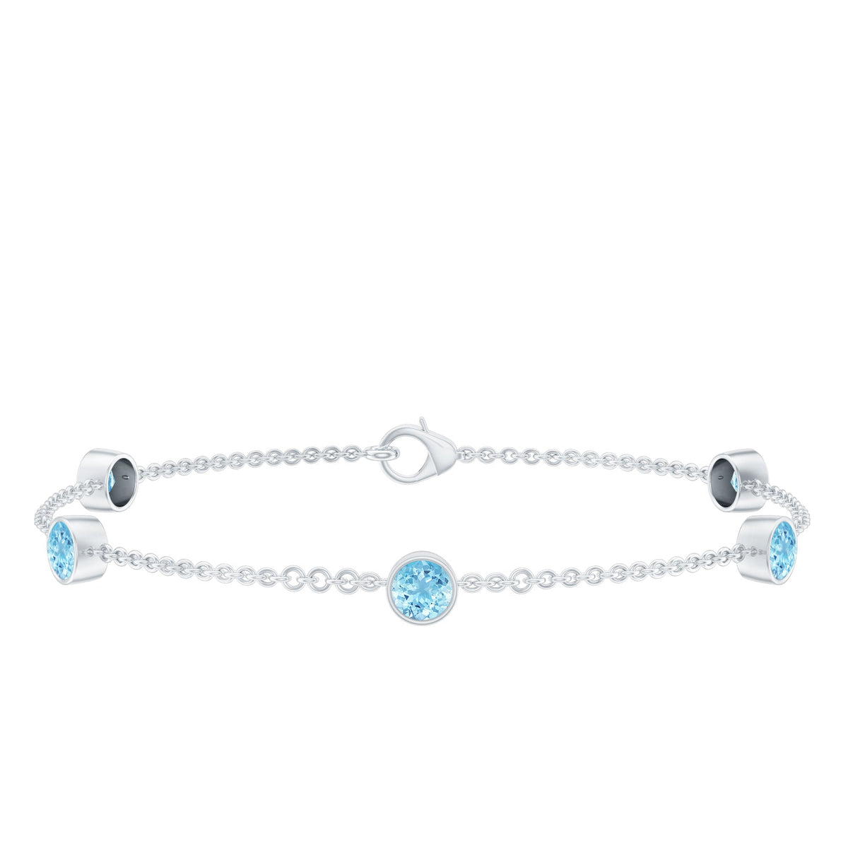 Real Aquamarine Station Chain Bracelet in Bezel Setting