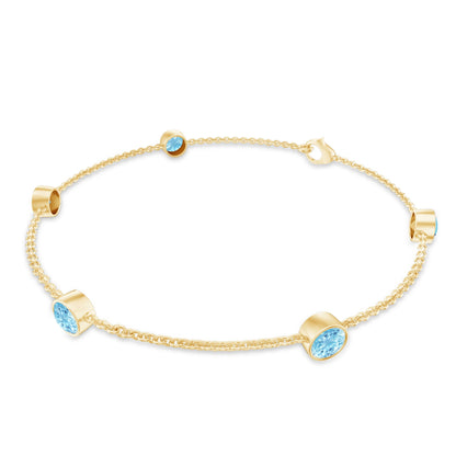 Real Aquamarine Station Chain Bracelet in Bezel Setting