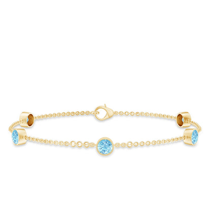 Real Aquamarine Station Chain Bracelet in Bezel Setting