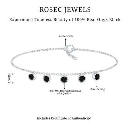 Certified Five Stone Black Onyx Charm Bracelet for Women