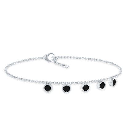 Certified Five Stone Black Onyx Charm Bracelet for Women