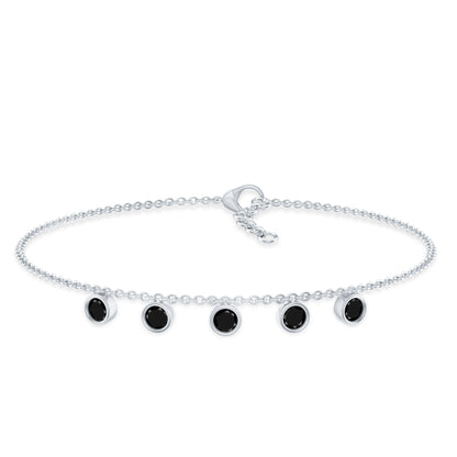 Certified Five Stone Black Onyx Charm Bracelet for Women