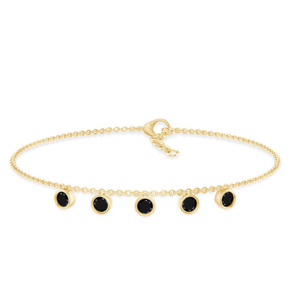 Certified Five Stone Black Onyx Charm Bracelet for Women